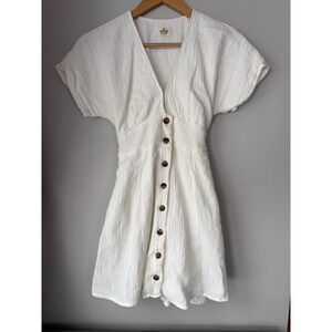 Marine Layer White Textured Gauze Button Front Mini Dress XS White Tie Back
